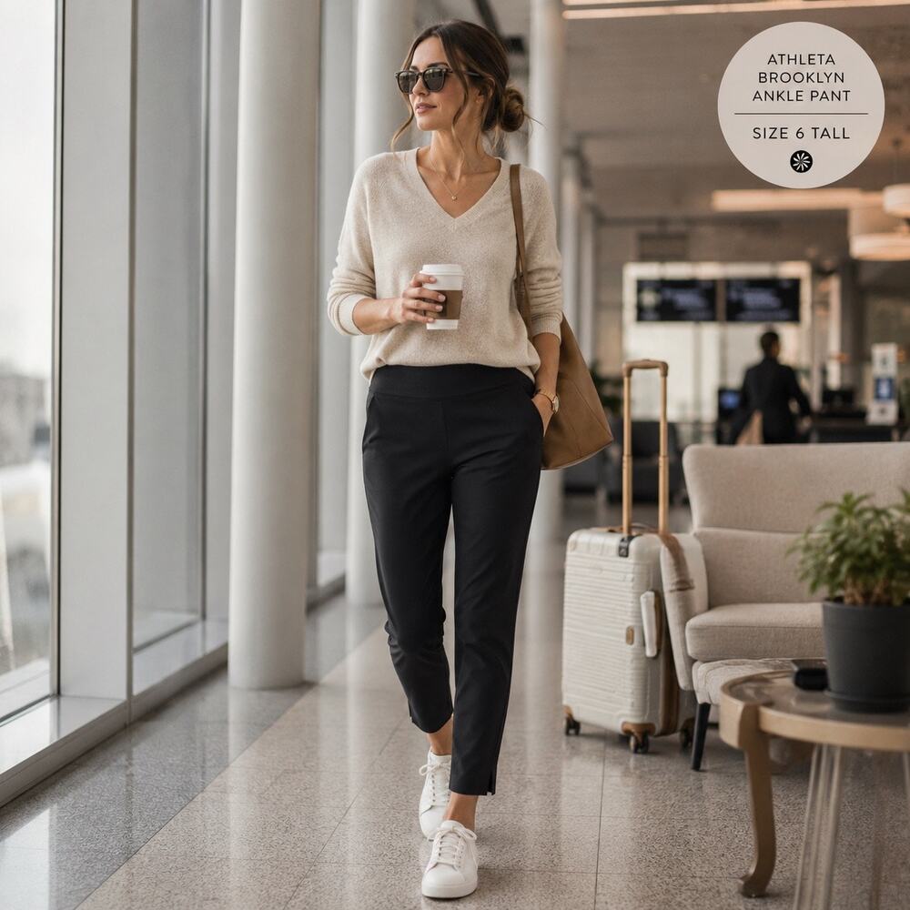 Athleta Brooklyn Ankle Pant Black Size 6 Tall Travel Career Stretch Pull-On‎